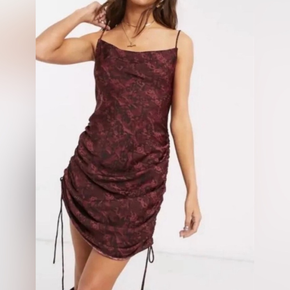 Free people plum burgundy black day to night printed slip twilight dress small